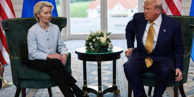 Trump gives EU until 4 July to ratify trade deal or face ‘much higher’ tariffs